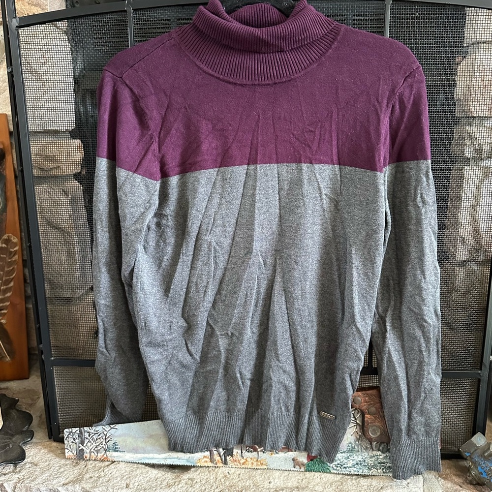 Calvin Klein Women's Purple and Gray Turtleneck Sweater